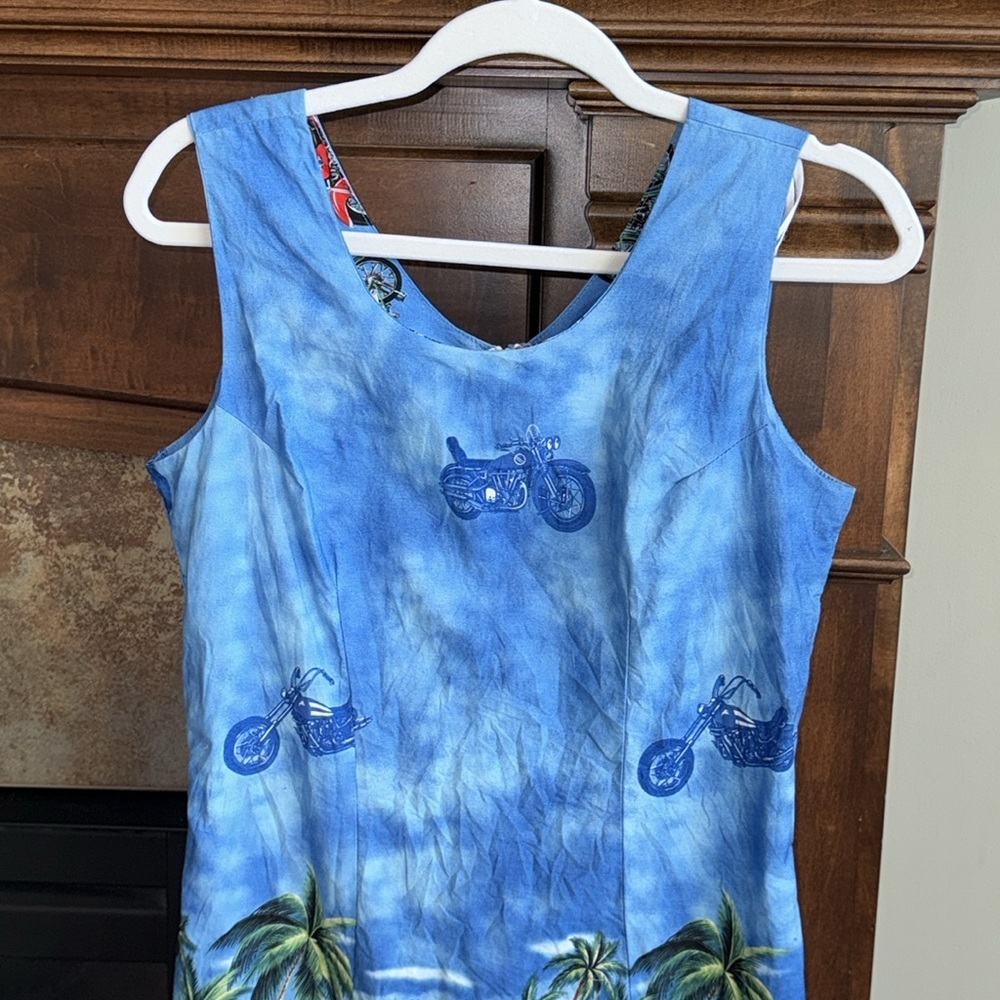 Ky’s made in Hawaii cotton tank sundress beach and motorcycle print size M - Picture 2 of 8